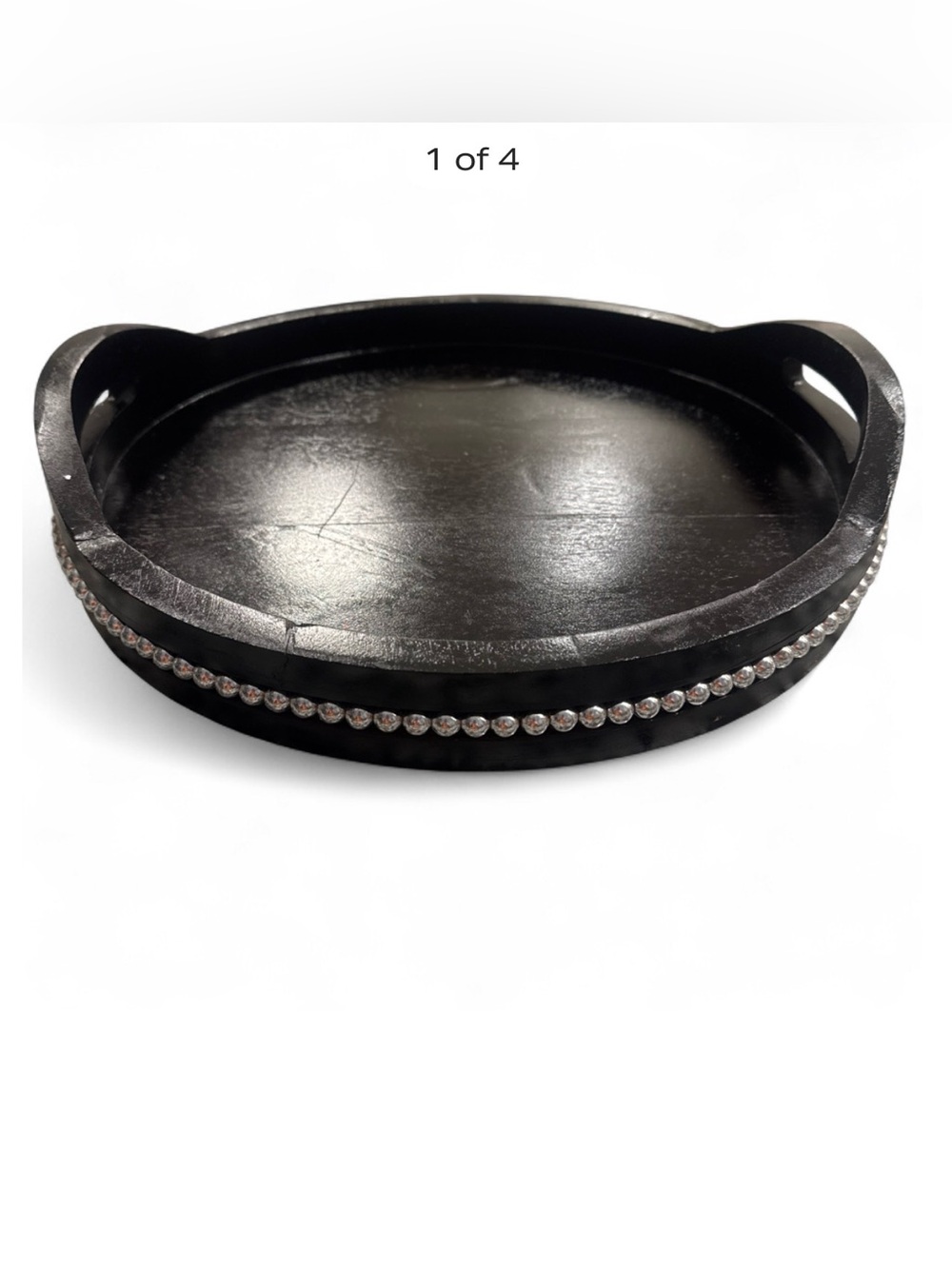 Black Decorative Round Serving Tray with Silver Accent
